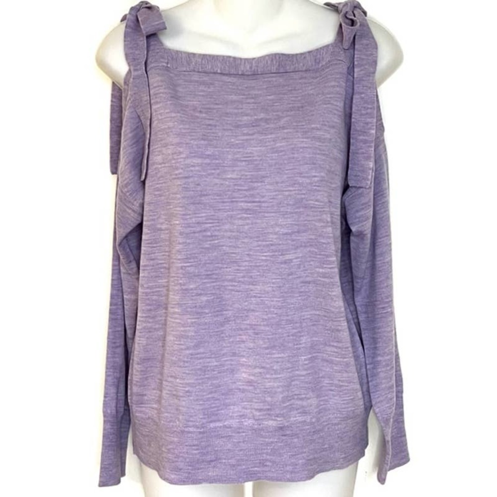 J. CREW LAVENDER MERINO WOOL COLD SHOULDER SWEATER WITH BOWS SIZE SMALL - Picture 1 of 11
